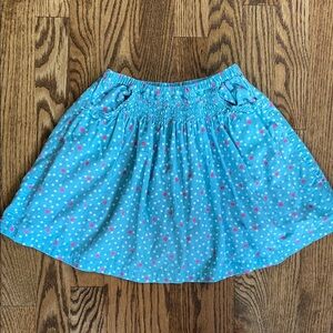 Turquoise with pink/white polka dots, Mini Boden lightweight corduroy skirt, 5-6